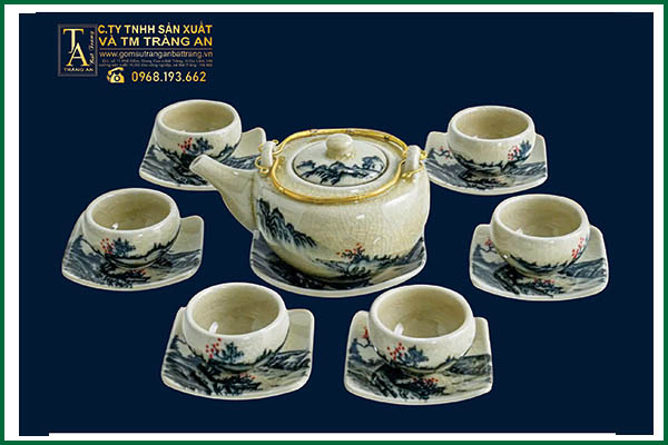 bộ trà men rạn sơn thủy quay đồng